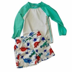 Green and White Dinosaur Kids Rashguard Set
